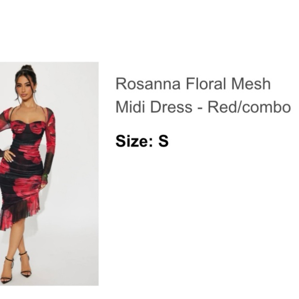 Rosanna Floral Mesh Midi Dress - Red